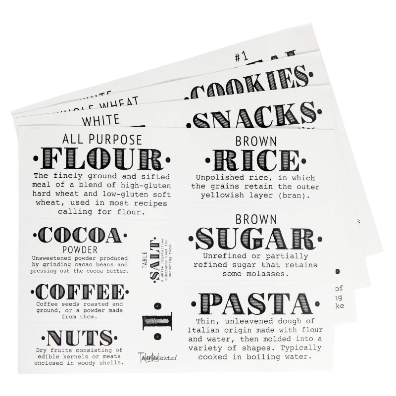 Talented Kitchen Preprinted Pantry Labels - Waterproof Kitchen Organization & Food Storage Labels - Flour, Sugar & Cornmeal Vinyl Sticker Set - 36 Pack, Medium, Clear Vinyl, Black Print - Image 5